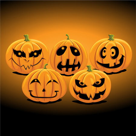 Vector Image of halloween lantern/pumpkins with different expressionsのイラスト素材