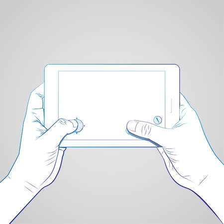 Hand playing game on 7 inch tabletのイラスト素材
