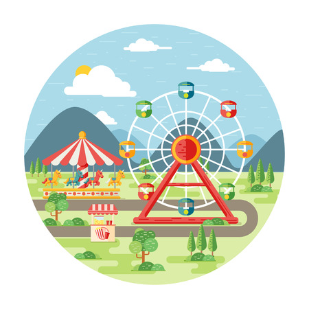 Carnival, amusement park flat illustrationのイラスト素材