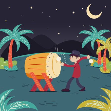 Man hitting drum celebrating ramadhanのイラスト素材