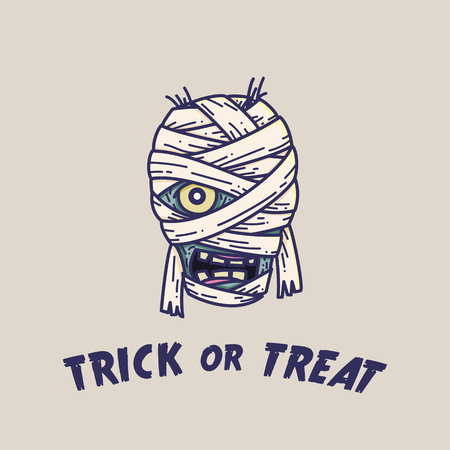 Halloween creepy mummy illustration, for greeting card, bannerのイラスト素材
