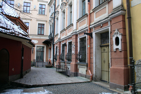 RIGA, LATVIA - JANUARY 24, 2015: home of Sherlock Holmes in the Soviet TV series \"The Adventures of Sherlock Holmes and Dr. Watson\" on January 24, 2015 in Riga.のeditorial素材