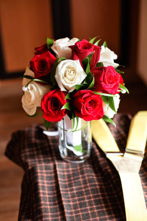 Roses are red bouquet bridesmaid hipsters and clothingの写真素材