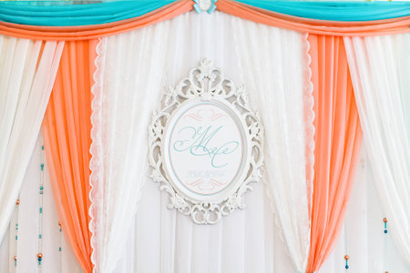Making white fabrics and pink wedding tableの写真素材