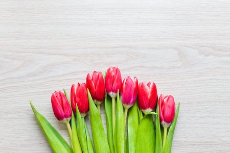 Red tulips are on the table 1の写真素材