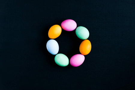Easter eggs on a black table 1の写真素材