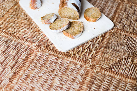 Buckwheat bread on the wooden Boardの写真素材