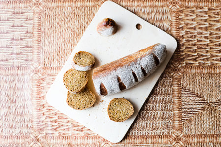 Buckwheat bread on the wooden Boardの写真素材