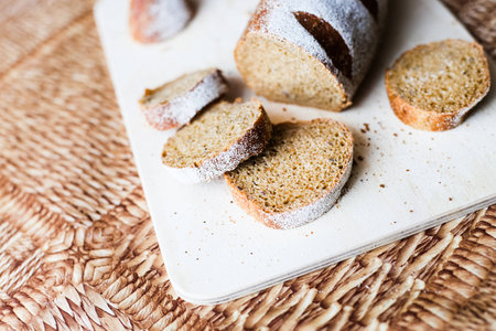 Buckwheat bread on the wooden Boardの写真素材
