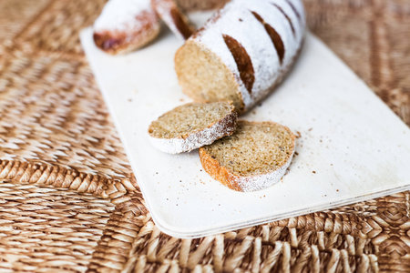 Buckwheat bread on the wooden Boardの写真素材