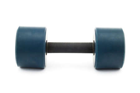 Isolated photo of a heavy blue dumbbellの写真素材