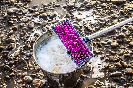 Brush and foam for washing the carの写真素材