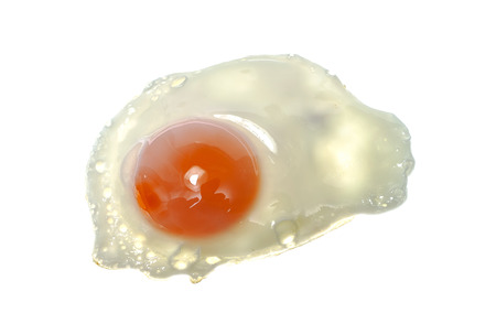 Fried chicken egg on a white backgroundの写真素材