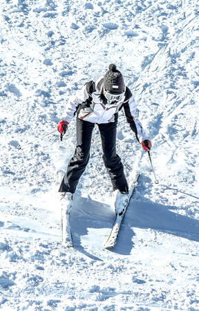 Skiing from the mountainの写真素材