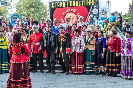 Shymkent, Kazakhstan - September 9, 2018; The urban retro festival "Old Record" in the park.のeditorial素材