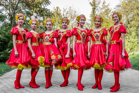 Shymkent, Kazakhstan - September 9, 2018; The urban retro festival "Old Record" in the park.のeditorial素材