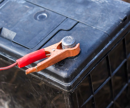 Car battery with terminals close-upの写真素材