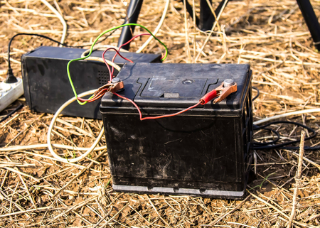 Car battery with terminals close-upの写真素材