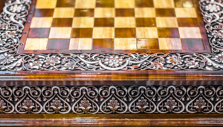 Carved Wooden Chess Boardの写真素材