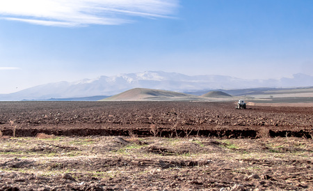 Arable land in autumn landscapeの写真素材