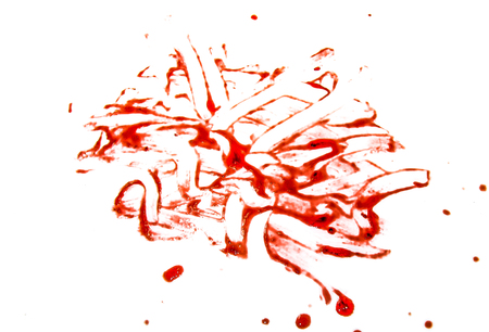 Smeared blood on white backgroundの写真素材