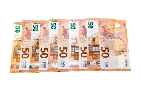 Euro notes are laid out creatively. Euro notes as a background on a long banner in high resolution....