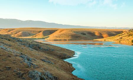 Lake among the hills. The reservoirの写真素材