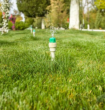 A device for watering the lawn in the parkの写真素材