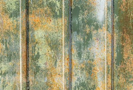 Wall of old painted metal profiled iron as background