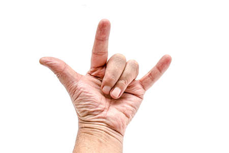 Gestures from fingers on a white backgroundの写真素材