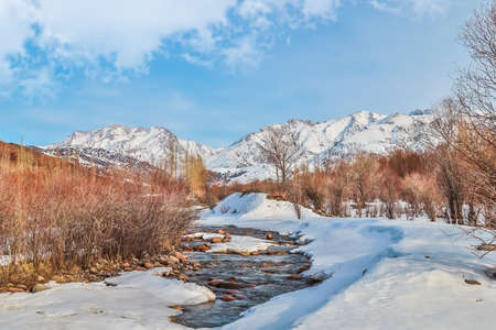 Winter mountain landscape in Kazakhstanの写真素材