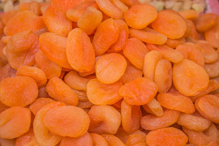 Dry candied apricot close-up. Dried apricots.の写真素材