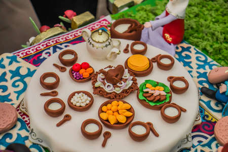 Delicious bright cake for the Nauryz holiday. The holiday of the spring equinox.の写真素材