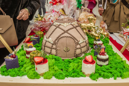 Delicious bright cake for the Nauryz holiday. The holiday of the spring equinox.の写真素材