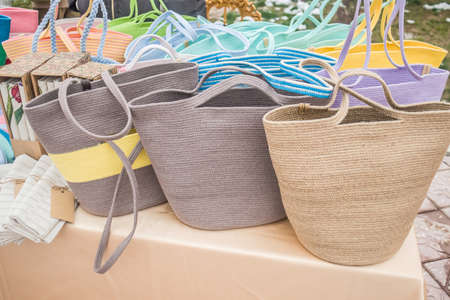 Fashionable rope women's bags for the beachの写真素材