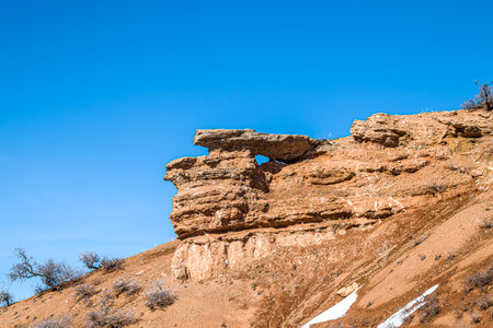 Destructive rocks against the sky. mountain landscape.の写真素材