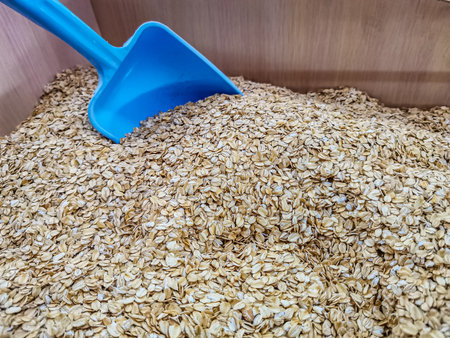 Oatmeal in a store on the counterの写真素材