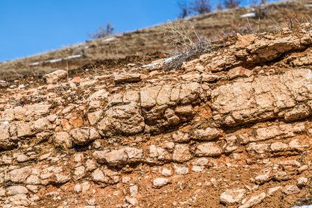 Destructive rocks against the sky. mountain landscape.の写真素材