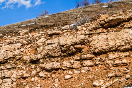 Destructive rocks against the sky. mountain landscape.の写真素材