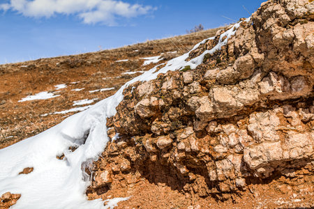 Destructive rocks against the sky. mountain landscape.の写真素材
