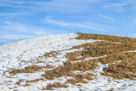 Hills in the foothills in winter in the snow.の写真素材