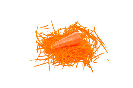 Chopped carrot isolated on white backgroundの写真素材