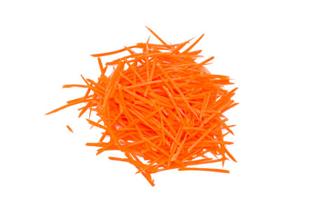 Chopped carrot isolated on white backgroundの写真素材