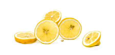 Bright ripe sliced lemon isolated on white background.の写真素材