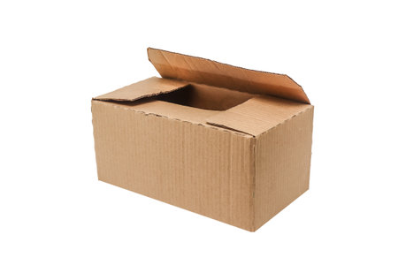 open cardboard box isolated on white backgroundの写真素材