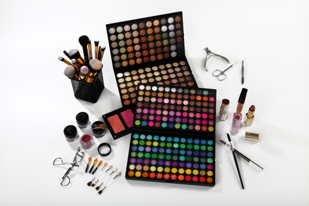 Set of cosmetics and accessories on white backgroundの写真素材