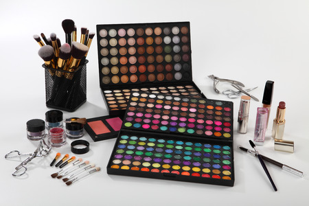 Set of cosmetics and accessories on white backgroundの写真素材