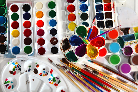 Paint palettes and brushesの写真素材