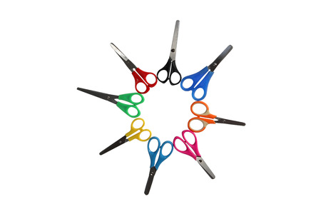 Bright scissors for kids on white backgroundの写真素材