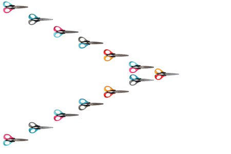 Bright scissors for kids (in form of wedge) on white backgroundの写真素材